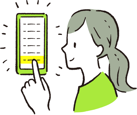 スマートフォンで銘柄の選び方を学ぶ受講者のイラスト